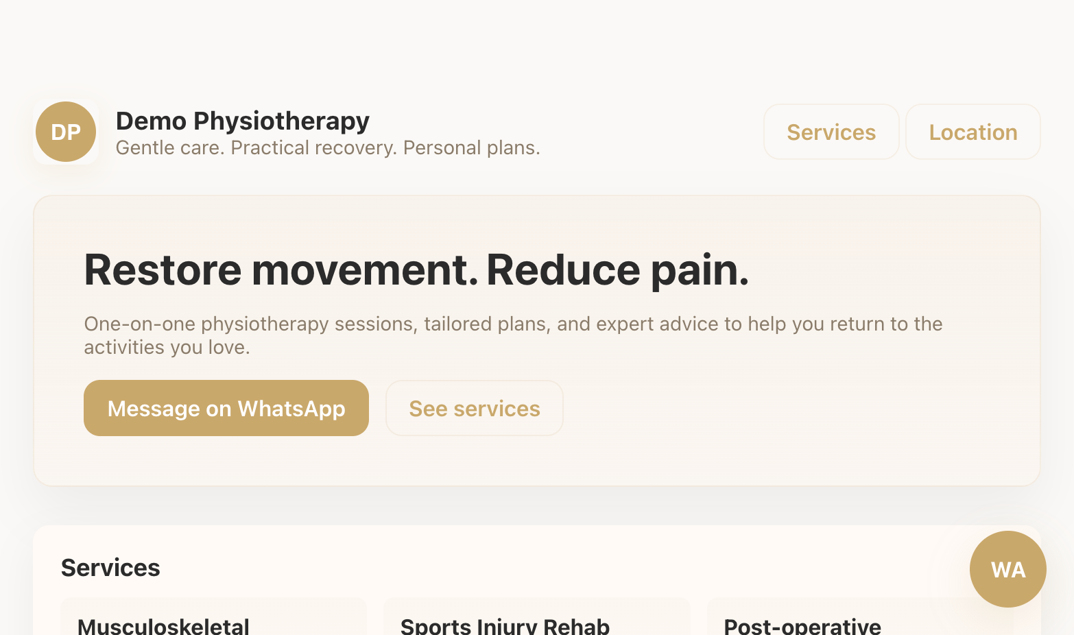 PhysioCare Clinic website preview